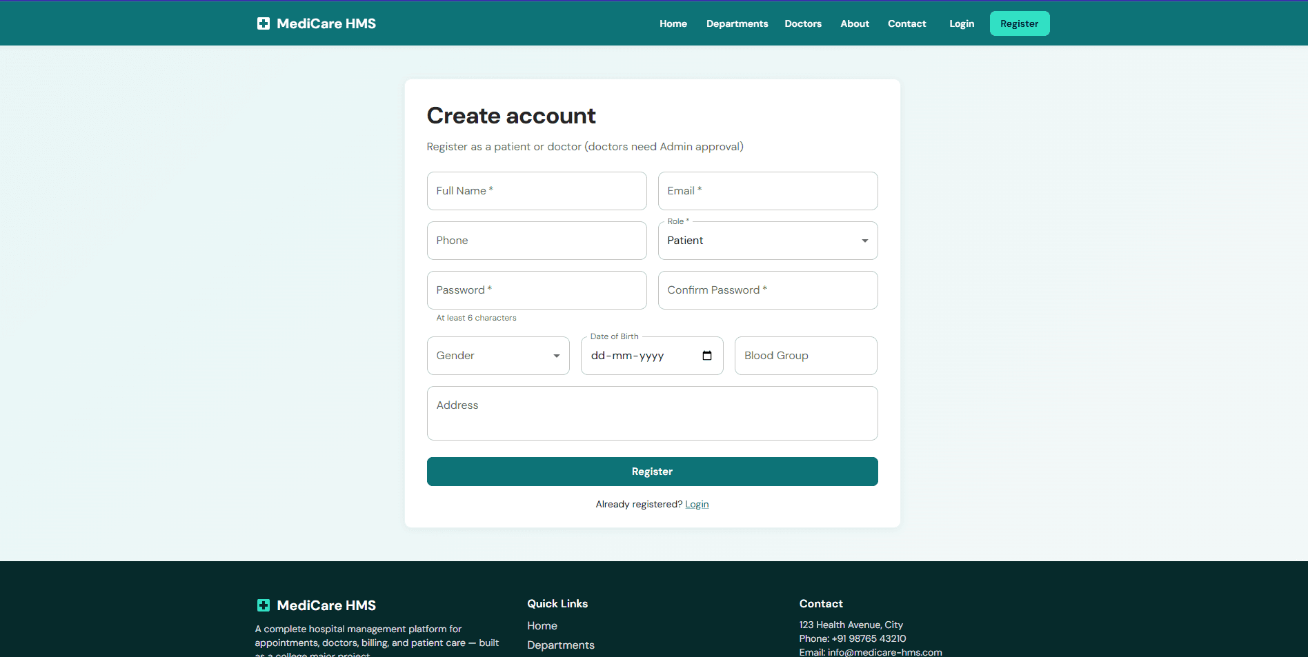 MediCare HMS — Full Stack Hospital Management System (React + Node + MySQL) screenshot 2