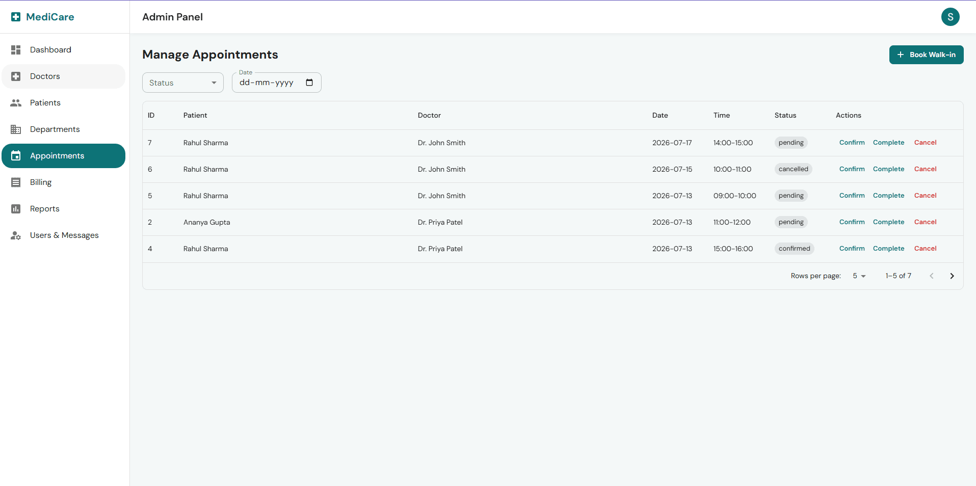 MediCare HMS — Full Stack Hospital Management System (React + Node + MySQL) screenshot 4